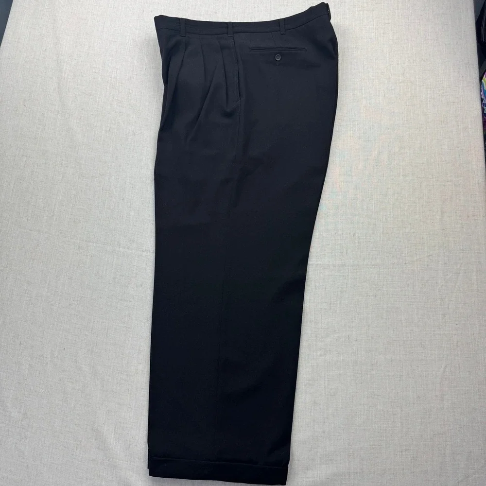 Nino Cerruti Feathergab Mens Black 100% Wool 2 Piece Suit Blazer‎ Trousers VTG